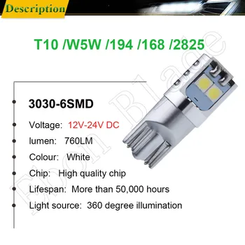 2vnt t10 w5w led led lempa auto automobilis optikos 12V 24V 3030 smd led t10 W5W šviesos lemputės auto 5W5 lemputės t10 w5w balta 6000k