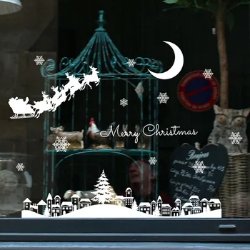 Kalėdų Mėnulis Naktį elektrostatinės Lipdukai snaigės Briedžių Stiklo sienų lipdukai Kalėdos Dekoratyvinis Dizaino, Dekoro ir Namų Lipdukai