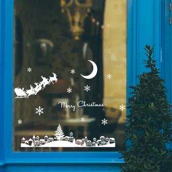 Kalėdų Mėnulis Naktį elektrostatinės Lipdukai snaigės Briedžių Stiklo sienų lipdukai Kalėdos Dekoratyvinis Dizaino, Dekoro ir Namų Lipdukai