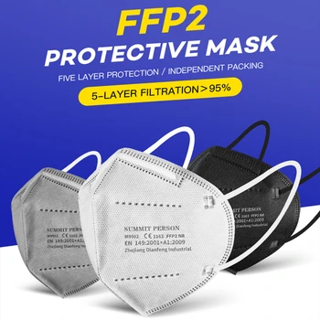 FFP2 Mascarillas Vienkartinės Veido Kaukė Saugos Veido) Apsaugos Penkių Sluoksnių Maske Filtravimo Kabinti Ear Tipo Kaukė 95% Filtro efektas