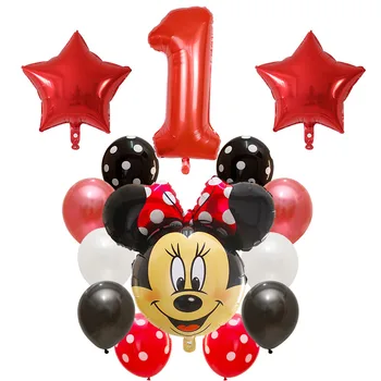 14pcs Gimtadieniu, Apdailos Latekso Balionas Mickey Minnie Širdies Pelės Folija Ballon Baby Shower Skaičius Balionas Vaikų Globos Oro