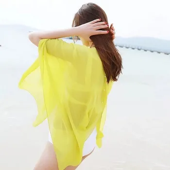 Nauja Vasaros Seksuali Moteris soild v-kaklo Padengti Iki Kaftan Šifono Plaukti Dėvėti Bikini Paplūdimys Sundress Paplūdimio Suknelė tunica chalatas de plage
