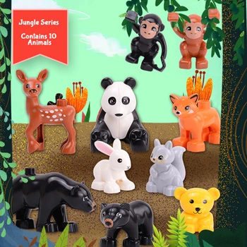 Duploe Džiunglių Gyvūnų Serijos Juodasis Lokys, Beždžionių, Lapių, Elnių Panda Žaislas Suderinama Su Duploed Žaislai Vaikams, Vaikų Gimtadienio Dovanos
