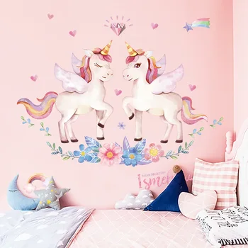 Mielas Vienaragis Flamingo Sienų Lipdukai Vaikams Kambariai Mergaičių Miegamasis Dekoro 