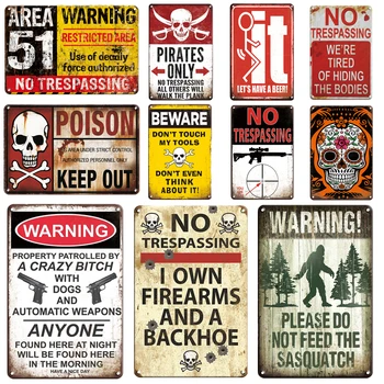 Derliaus No Trespassing Metalo Ženklai Saugokitės Plakatas Plokštės pasirašyti Įspėjimas Fallout Metalo Apnašas Alavo Pasirašyti Troba Sienų Apdaila