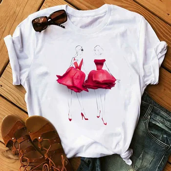 Maycaur Mados Gėlės Raudona Rožė, Sijonas, Print T-shirt Moterims 