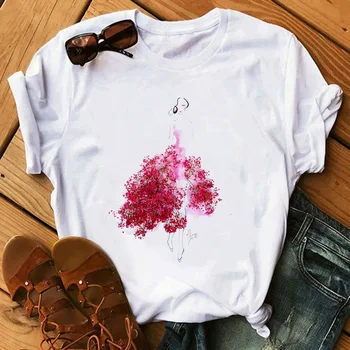 Maycaur Mados Gėlės Raudona Rožė, Sijonas, Print T-shirt Moterims 
