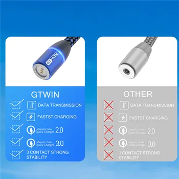 GTWIN 1M/2M Magnetinio USB Kabelis 3A Greito Įkrovimo Micro USB C Tipo Magnetas Įkroviklis iPhone 11 XR 