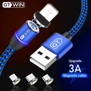 GTWIN 1M/2M Magnetinio USB Kabelis 3A Greito Įkrovimo Micro USB C Tipo Magnetas Įkroviklis iPhone 11 XR 