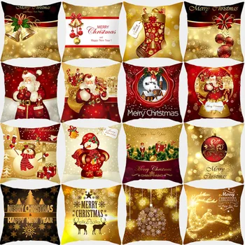 Kalėdų Pagalvėlė Padengti Aukso Santa Linksmų Kalėdų Dekoratyvinis Sofos Pagalvėlių Užvalkalai 45x45 Poliesteris Namų Dekoro Pillowcover