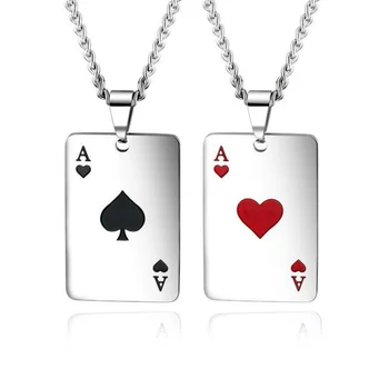 Mados vyrų ir moterų plieno karoliai kūrybos pokerio širdies formos pakabukas mados šalis, dovanos, aksesuarai, didmeninė