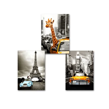 SURELIFE Senovinių Automobilių Miesto Žirafa Spaudinių Drobės Paveikslai Abstraktūs Sienos Menas Nuotraukas POP Plakatas Kambarį Namų dekoro