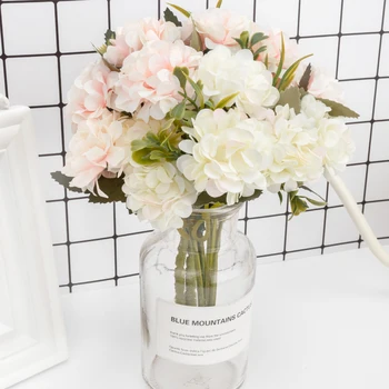 Šilko Hydrangeas Dirbtinės Gėlės Aukštos Kokybės Baltoji Vestuvės Gėlės Mažų Puokštė Netikrą Gėlių Šalies Namų, Dekoruoti Rožinės spalvos