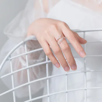 DIEERLAN Asmenybės 925 Sterling Silver Crystal Lapų Žiedai Moterims Vestuvių Papuošalai Reguliuojamas Antikvariniai Piršto Žiedą Anillos