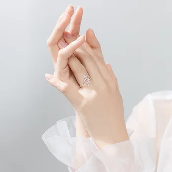 DIEERLAN Asmenybės 925 Sterling Silver Crystal Lapų Žiedai Moterims Vestuvių Papuošalai Reguliuojamas Antikvariniai Piršto Žiedą Anillos