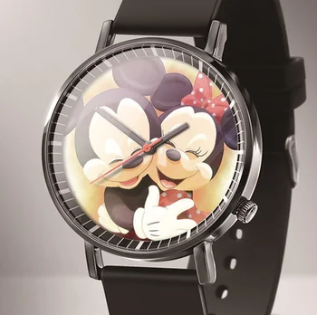 Naujas prabangos prekės Mickey animacinių filmų kvarco moterų laikrodžiai Reloj mujer Juodos Odos mielas lokys vaikai laikrodžiai moterims žiūrėti montres