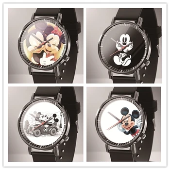 Naujas prabangos prekės Mickey animacinių filmų kvarco moterų laikrodžiai Reloj mujer Juodos Odos mielas lokys vaikai laikrodžiai moterims žiūrėti montres