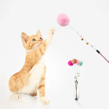 Spalvos Puošnios Trumpas Kulka Katė Gaudytojas Kibinimas Lazdelė su Plaukų Kamuolys Pet Interaktyvus Žaislas Funny Cat Stick Gražus Prekes