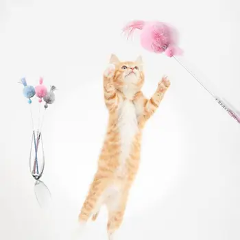Kutas Spalvos Puošnios Trumpas Kulka Katė Gaudytojas Kibinimas Lazdelė su Plaukų Kamuolys Pet Interaktyvus Žaislas Funny Cat Stick Gražus