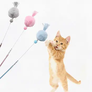 Kutas Spalvos Puošnios Trumpas Kulka Katė Gaudytojas Kibinimas Lazdelė su Plaukų Kamuolys Pet Interaktyvus Žaislas Funny Cat Stick Gražus
