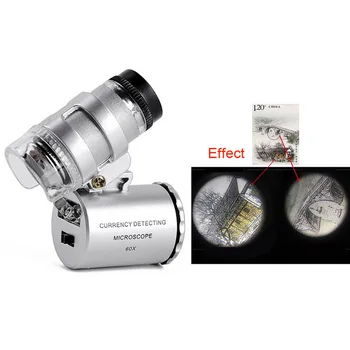 Karšto 60X Mini Mikroskopą Didinamąjį su 2 Led ir UV Kišenėje Didinamojo stiklo Papuošalai, Juvelyriniai Loupe Zoom Tool 2018 Naujas
