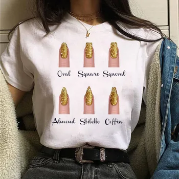 Moterų Marškinėliai Asmenybės Nagų Dailės Spausdinti Marškinėlius Įdomus Vasaros Short-sleeve Harajuku moteriški marškinėliai 90-ųjų Merginų Tee Moterų Viršūnių Tee