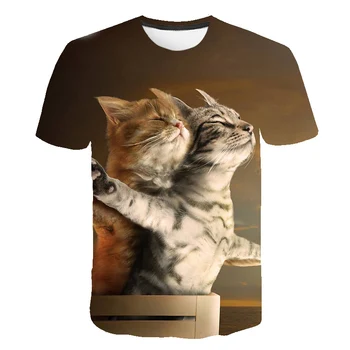 Mados 2020 Naujas Cool T-shirt Vyrai/Moterys 3d Marškinėlius Spausdinti dvi katės trumpomis Rankovėmis Vasaros Viršūnes Tees streetwearT marškinėliai