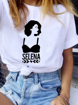 Grynos Medvilnės Moterų Marškinėliai Selena Grafinis Atspausdintas Ponios Marškinėlius Trumpomis Rankovėmis Tee Marškinėliai Moterims, Moterų Topai Drabužius Camisetas