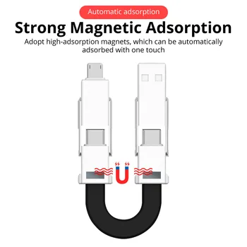 4In1 USB Kabelis Magnetiniai Mini USB-C Telefono Įkroviklis Trumpas Micro USB Kabelis Nešiojamų Įkrovimo Kabelį, Skirtą 
