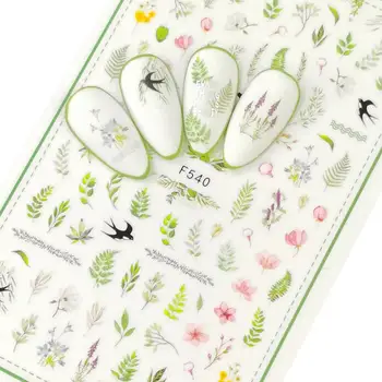 2020 m. Pavasario Žalia Lapų Nuryti Nagų Lipduką Meno Gėlių Lipdukai Atgal Klijai Meilės Lipdukas Manikiūro Spalvos Dizainas Lipdukas Nails