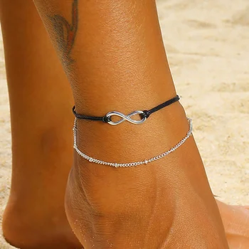 Paprasta Anklet Infinity Granulių Žavesio Anklet Mados Vasaros Paplūdimio Kulkšnies Juvelyrikos Pėsčiomis Anklet Apyrankės Moterims Kojų Grandinės