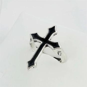 1PC Vintage Black Didelis Kryžius Atidaryti Žiedas Moterims, Šaliai, Papuošalai, Vyrų Madinga Gotikos Metalo Spalvos Piršto Žiedą
