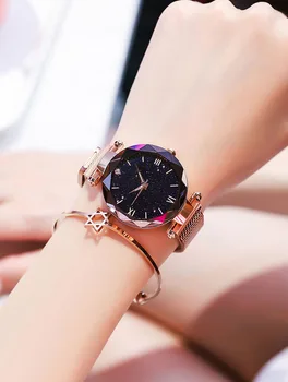 Prabanga Moterų Laikrodžiai Mados Elegantiškas Magnetas Sagtis Vibrato Violetinė Ponios Laikrodis 2019 Naujas Žvaigždėtas Dangus Romėnišką Dovana Laikrodis