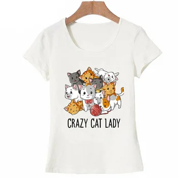 Vasaros Crazy Cat Lady Marškinėliai Juokinga Katės Katytė Kačiukas Meme Dovanos, marškinėliai Kačių Mylėtojai Vasarą Mielas Moteris Marškinėliai Kietas Viršūnes