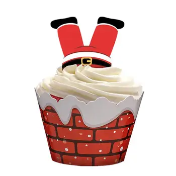 24PCS Kalėdinis Pyragas Įpakavimo Tortas Toppers Apdailos Cupcake Įpakavimo ir Tortas Susitvarko Rinkinys (12 Įpakavimo + 12 Rėžtuvės)