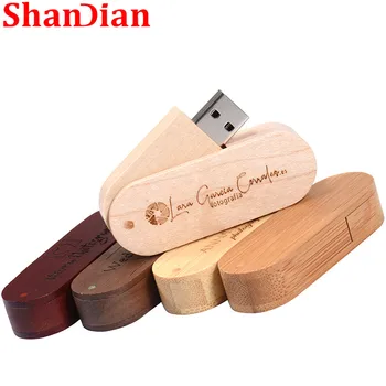 SHANDIAN 1 VIENETAS Nemokamai Logotipą Mediniai pasukti USB 2.0 Flash Drive 4GB 8GB 16GB 32GB 64GB 128 GB Memory Stick Fotografijos Dovanos