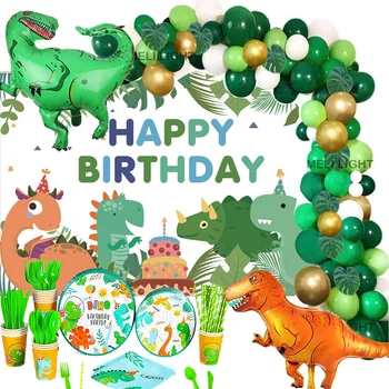 Dinozaurų Šalis Papuošalai Dino Balionas Arch Girliandą Žalia Balionai Arch Rinkinys, Skirtas Vaikams, Kūdikių Dušas Berniukas 1-ojo Gimtadienio Dekoras