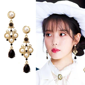 Korėjos Stiliaus temperamentas Perlų Juodosios Vandens Lašas Crystal Royal Baroko Klipą Auskarai Ne Pradurtas Ausis Moterims
