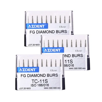AZDENT 10 vnt/set Dia.1.6 mm Dantų Diamond Burs Gręžtuvai, Didelio Greičio Handpiece Poliravimo Balinimo Produktas