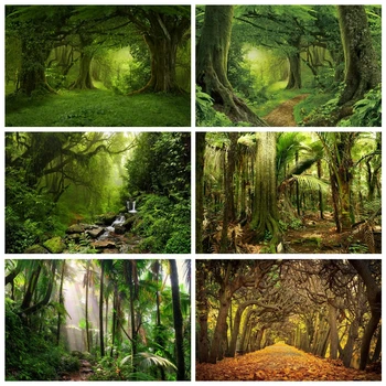 Laeacco Miško Backdrops Žalios Džiunglės Medis, Žolė Paslaptis Būdu Šalies Gamtos Požiūriu Fotografijos Backdrops Photocall Foto Studija