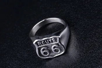 Mados JAV Route 66 Žiedas Vyrams Motorinių Dviratininkas vyriški Papuošalai Vintage Retro Vyrų Žiedai, Nerūdijančio Plieno