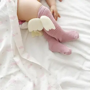 0-4Y Medvilnės Baby Merginos Mielas Kelio Aukštos Kojinės 3D Angelas Vaikams, Vaikiška Saldainiai Spalvos Minkštas Kojinių Vaikams Kojų Šildytuvus Calcetines