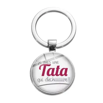 Naujas Mados Super Tata Keychain prancūzijos Meno Laišką Stiklo Pakabukas Raktų Žiedas Turėtojas Maitresse Mokytojas Teta Papuošalai Dovana