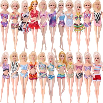 5 Vnt Barbies Drabužius Kasdien Dėvėti 2 Komplektai Maudymosi Bikini+2 Vnt Suknelės+1Pcs Aprangą Barbies Lėlės Rusija 