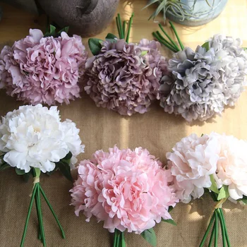5vnt balta dirbtinio šilko bijūnas didelių gėlių galvos, vestuvių dekoravimas netikrą gėlių puokštė namų dekoratyvinis dirbtiniais gėlių
