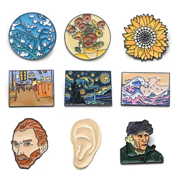 K339 Mados Van Gogho Meno Emalio Pin Kolekcija Meno Aliejaus Tapybai Sages Moterims Atvartas Smeigtukai Apykaklės Ženklelis Papuošalai 1pcs