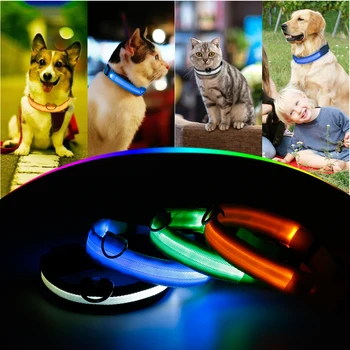LED Pet šuo, katė, Apykaklės,Naktį Saugos Mirksi šviečia Tamsoje Nailono Šuns Pavadėlio,šuniukas Šviesos Liuminescencinės Antkakliai Naminių Reikmenys