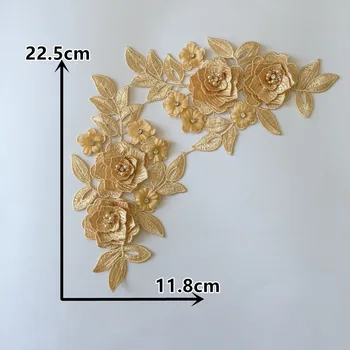 Naujas atvykti 3D gėlių Siuvinėjimas, Aplikacijos, Nėrinių Apykaklės Iškirpte ABS perlas 