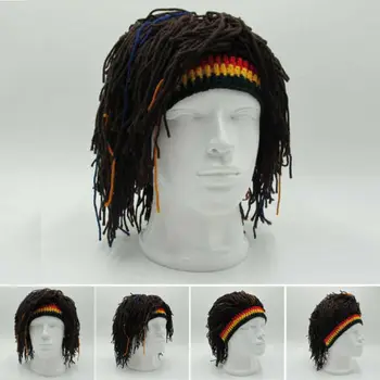 Karšto Reggae Drei Skullies Unisex Jamaikos Megzti Beanies Perukas Nerijos Skrybėlę Rasta Plaukų Skrybėlę Beanies