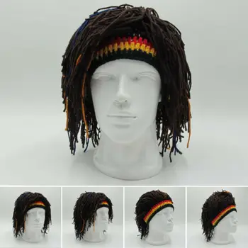 Karšto Reggae Drei Skullies Unisex Jamaikos Megzti Beanies Perukas Nerijos Skrybėlę Rasta Plaukų Skrybėlę Beanies
